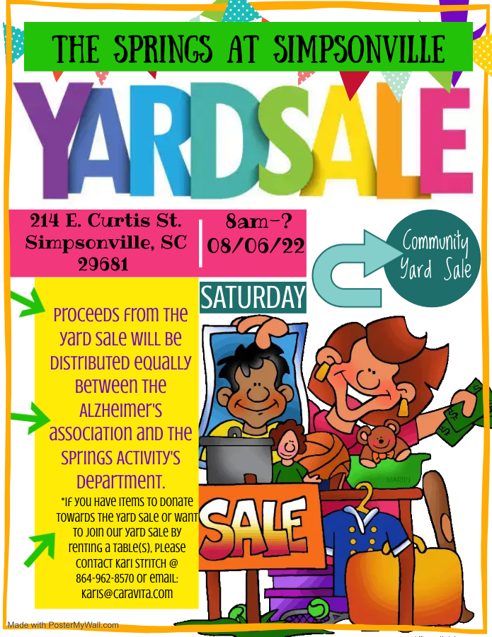 Elderly Care Simpsonville SC – Community Yard Sale At The Springs At Simpsonville